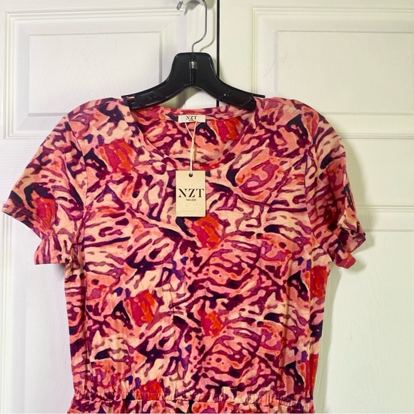 Nic+Zoe BLURRED FLORAL SHORT SLEEVE SIDE SLIT MIDI DRESS pink XS - Picture 4 of 7